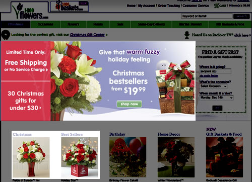 trecho da home da 1800 flowers