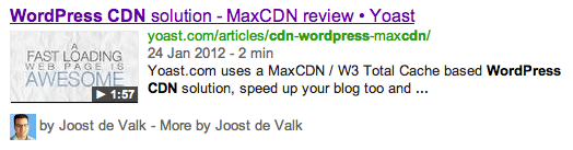 Resultado de vídeo na SERP